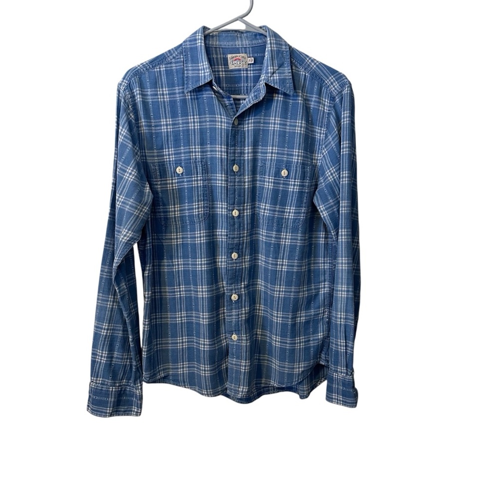 Faherty Brand Men’s S Indigo Blue Plaid Flannel Shirt Geometric Workwear